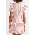 Ruffled Short Sleeve Pink Cotton Mini Summer Dress With Bow Manufacture Wholesale Fashion Women Apparel (TA0286D)